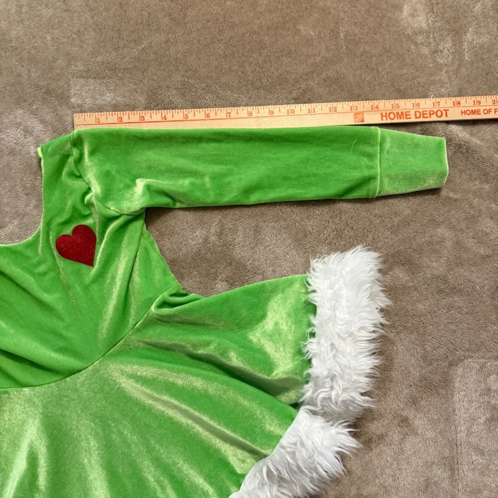 Green Velvet Christmas Dress Faux Fur Trim Red Heart Holiday Costume Kids